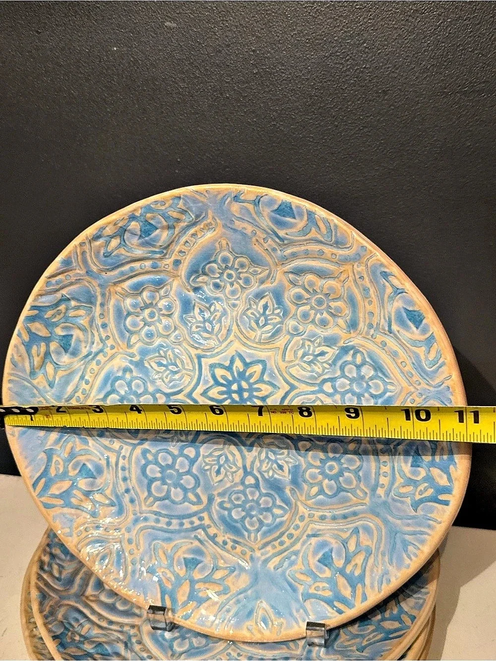 Cynthia Rowley Floral Blue & Tan Decorative Plates Set of 4